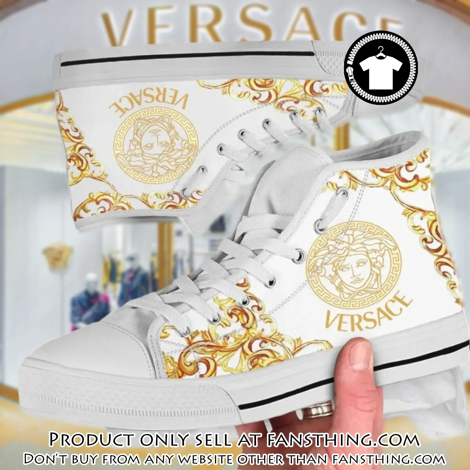 Versace medusa golden white premium high top canvas shoes luxury brand gifts for men women fst5205559